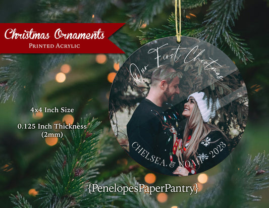 Personalized Christmas Tree Ornament Acrylic Photo Text First Christmas Unique Gift Keepsake Stocking Stuffer Gift For Her Gift For Him