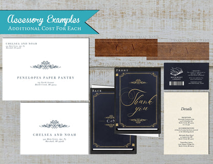 Love Story Navy and Gold Book Theme Traditional Wedding Invitation, Sets, or Suite