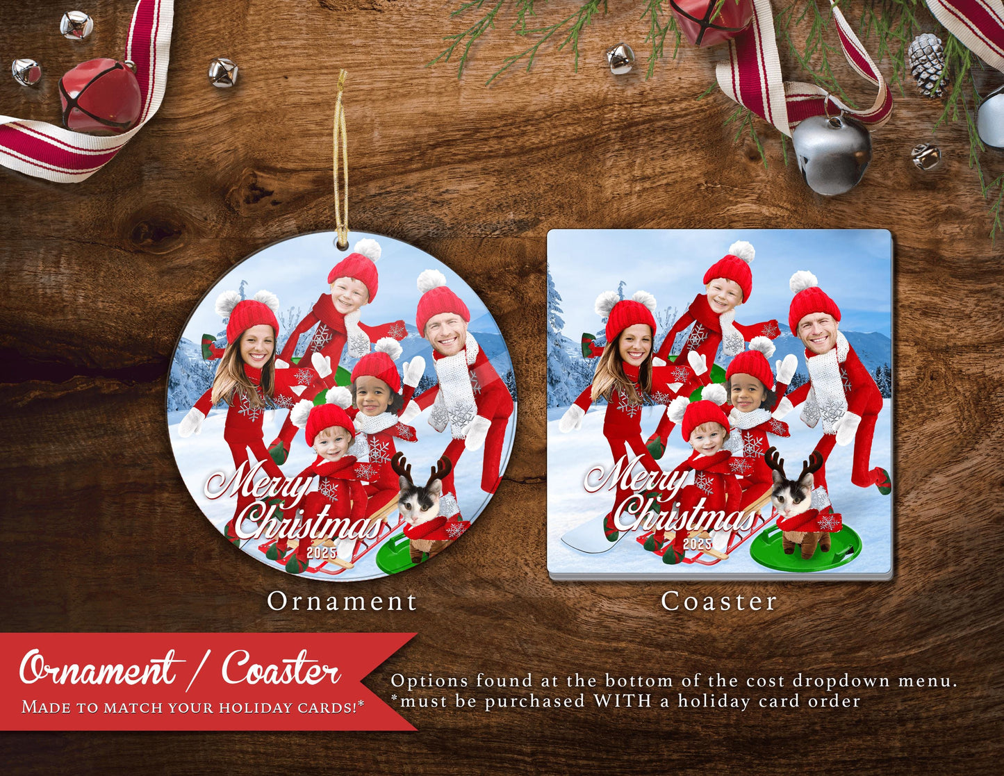 Funny Sledding Elves Christmas Photo Card – Personalized Snowboarding Elf Family Card | Printed with Back Design, Envelopes & Return Address Label