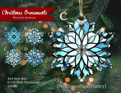 Unique Snowflake Christmas Tree Ornaments Faux Stained Glass Acrylic Four Designs Able To Personalize Gift For Her Gift For Him Keepsake