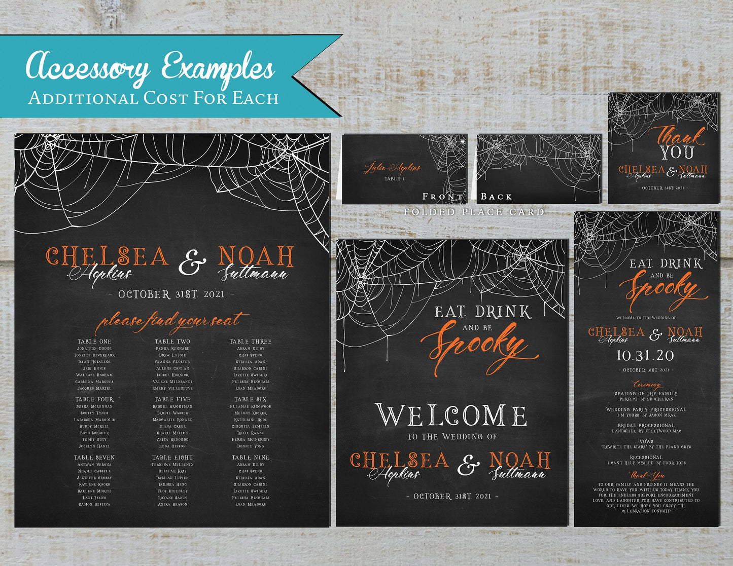 Halloween Theme Spider Web on Black Background Fall Wedding Invitation, Set, or Suite