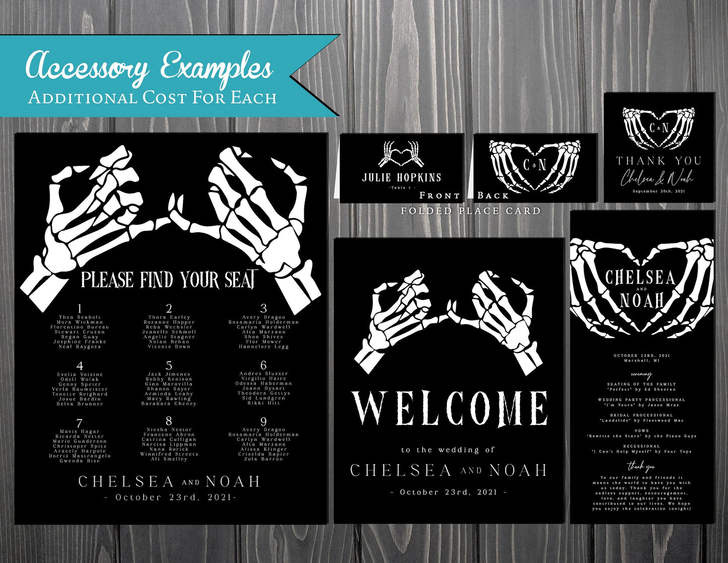Romantic Halloween Wedding Invitation – Skeleton Hands Heart, Black & White – Personalized Printed Invitations with Envelopes Included