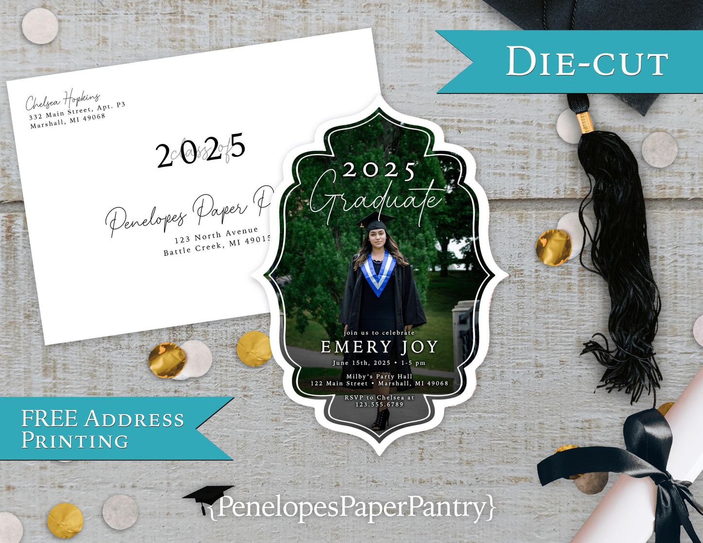 Die Cut Bracket Photo Graduation Open House or Ceremony Invitation