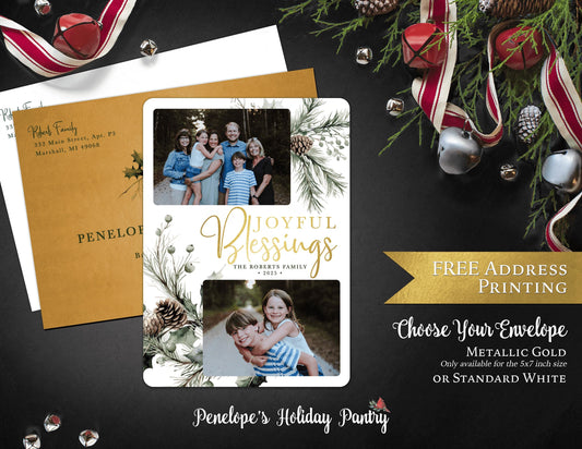 Simple Elegant Christmas Family Photo Card Personalized Multiple Photos Gold Foil Print Printed Cards Envelopes Included Free Envelope Print