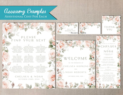 Dusty Rose Floral with White Background Summer Wedding Invitation, Set, or Suite