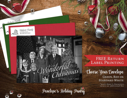 Personalized Funny Christmas Family Photo Card - Its A Wonderful Life George Bailey Design with Envelopes  Return Address Labels