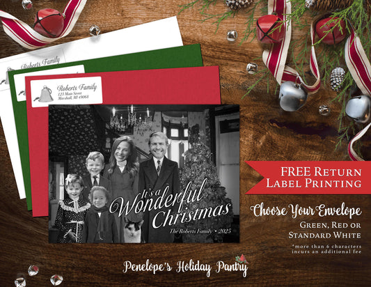 Personalized Funny Christmas Family Photo Card - Its A Wonderful Life George Bailey Design with Envelopes  Return Address Labels