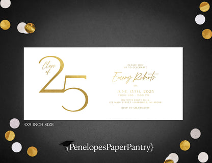 Class of 25 with Gold Foil Graduation Open House or Ceremony Invitation