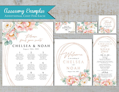 Blush Floral Invite Rose Gold Oval Frame Summer Wedding Invitation, Set, or Suite