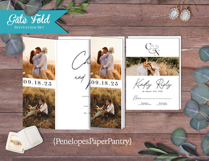 Gatefold Engagement Photo Simple Folded Wedding Invitation, Set, or Suite