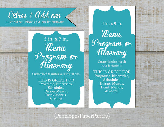 Made to Match Event Menu or Program Paper Stationery Add-On
