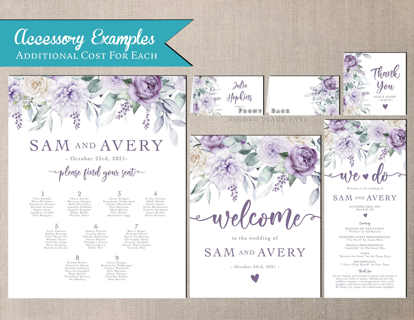 Elegant Lavender Floral Summer Wedding Invitation Personalized Summer Lavender Roses Sage Calligraphy Printed Invitations Envelopes Included