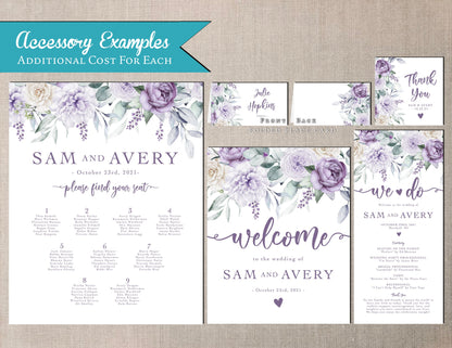 Elegant Lavender Floral Summer Wedding Invitation Personalized Summer Lavender Roses Sage Calligraphy Printed Invitations Envelopes Included