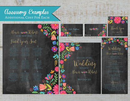 Bright Petite Florals on Chalkboard Background Summer Wedding Invitation, Set, or Suite