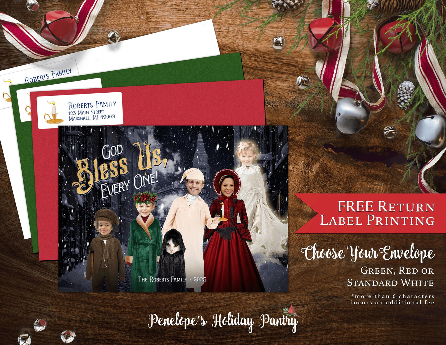 Funny A Christmas Carol Family Photo Card – Personalized Ebenezer Scrooge Holiday Card with Envelopes, Free Return Labels & Fast U.S. Shipping