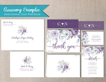 Elegant Lavender Floral Summer Wedding Invitation Personalized Summer Lavender Roses Sage Calligraphy Printed Invitations Envelopes Included