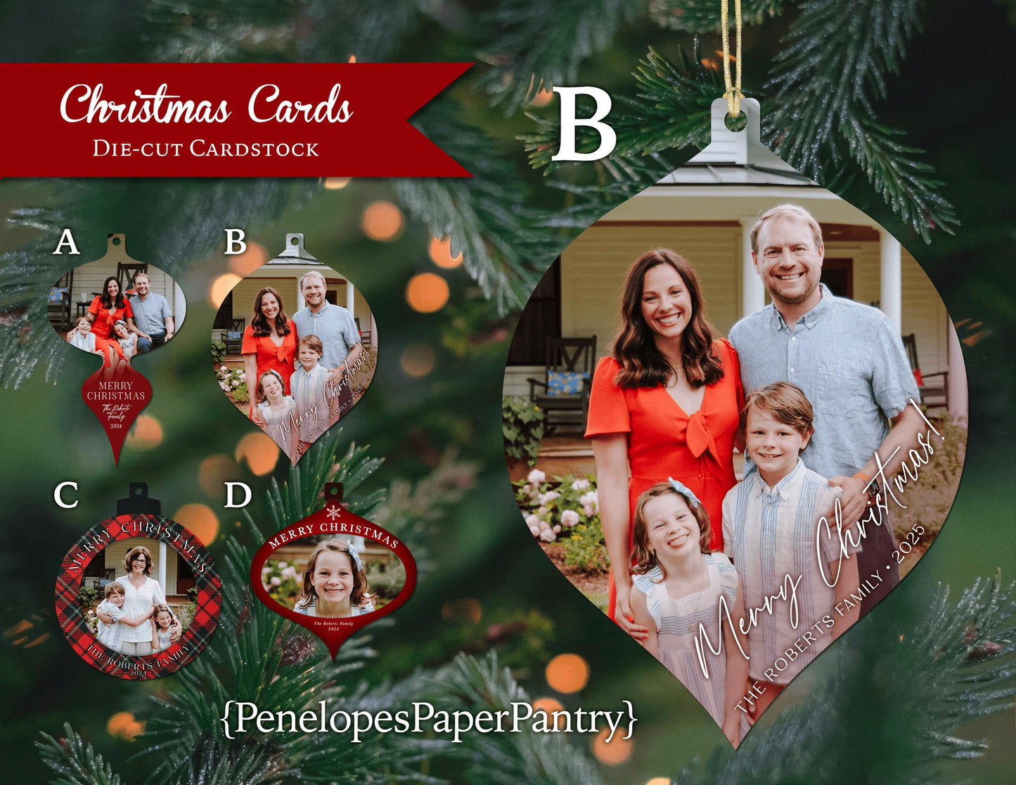 Personalized Photo Card Christmas Ornament - Unique Family Tree Decoration