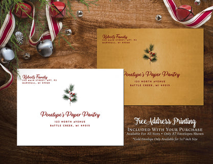 Elegant Rustic Double-Sided Personalized Christmas Cards | Free Custom Envelope & Address Printing