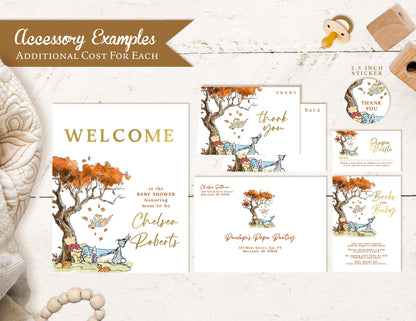 Winnie the Pooh Baby Shower Invitation – Fall Leaves & Gold Foil Printed Invite – Custom Design with One-on-One Personalization by Penelope’s Paper Pantry