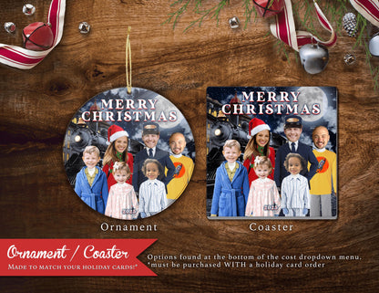 Funny Polar Express Christmas Photo Card – Personalized Train Ride to the North Pole – Printed Card with Envelope & Matching Back