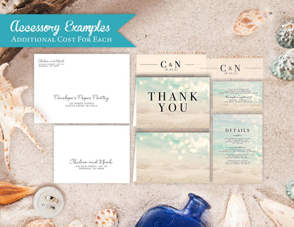 Daytime Sandy Beach Wedding Invitation, Set, or Suite