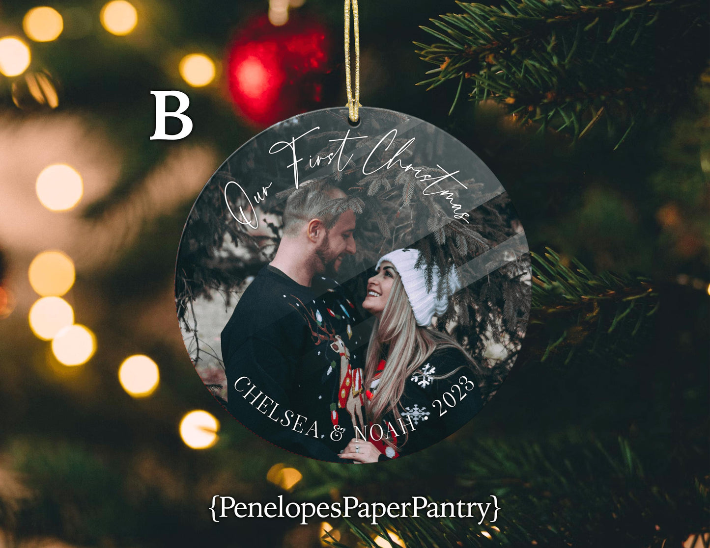 Personalized Christmas Photo Ornament Printed Acrylic Circle Gift For Her Grandparent First Christmas Engagement Family New Baby Unique Gift