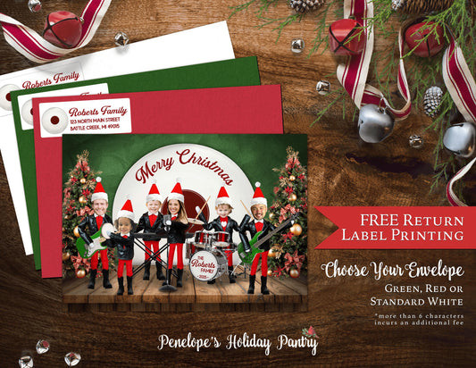 Personalized Funny Elf Rock Band Christmas Photo Card with Envelopes - Unique Double-Sided Design