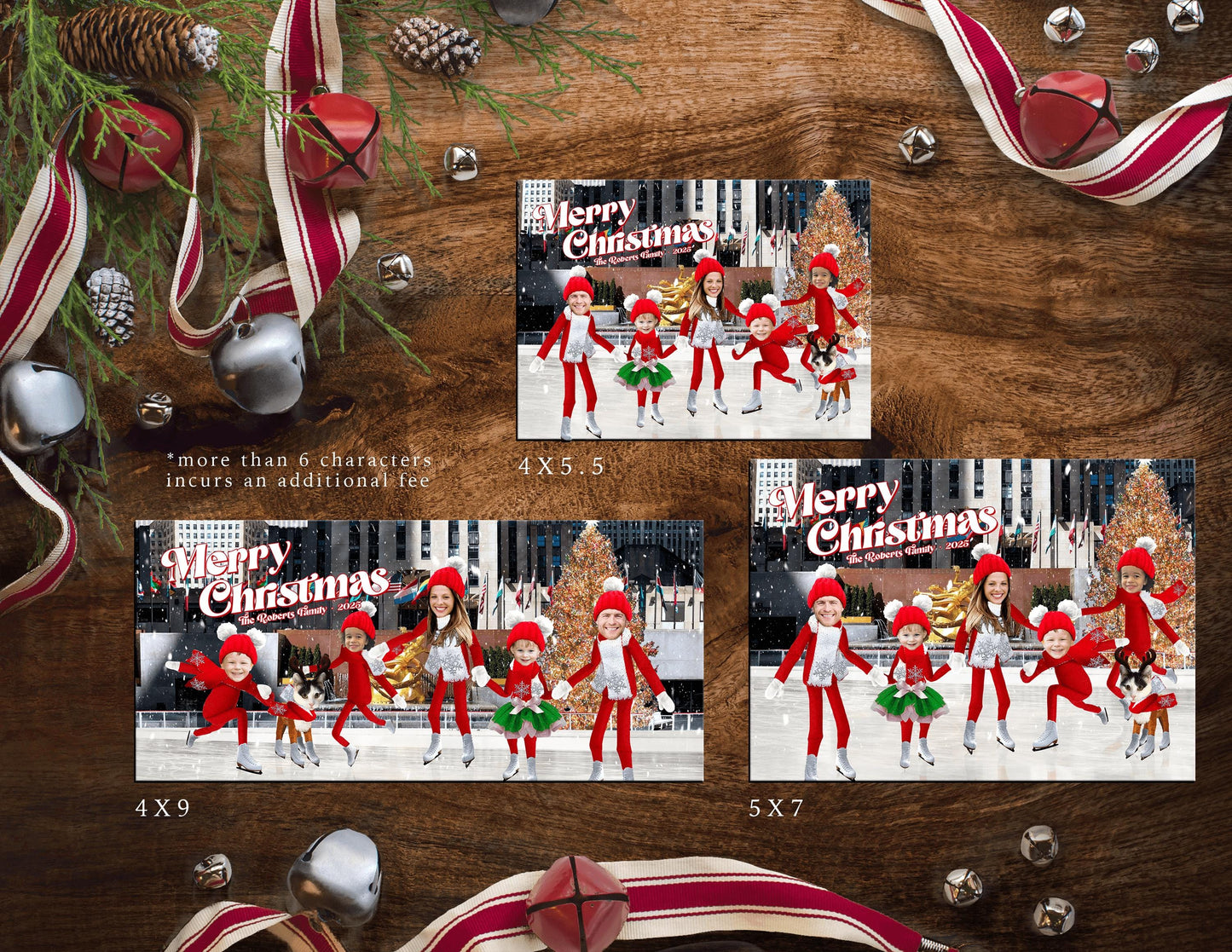 Funny Ice Skating Elves Christmas Photo Card Personalized Rockefeller Center New York City Printed Cards With Envelope Return Address Label