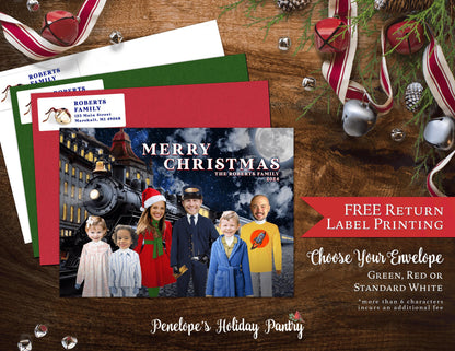 Funny Polar Express Christmas Photo Card – Personalized Train Ride to the North Pole – Printed Card with Envelope & Matching Back