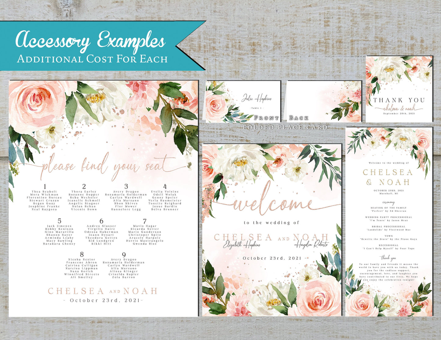 Blush Roses on White Background Summer Wedding Invitation, Set, or Suite