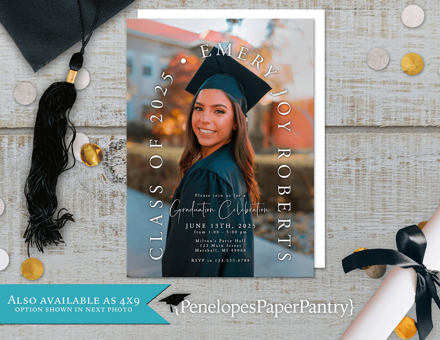 Graduation Announcement Party Invitation Personalized One Photo Arch Custom Text