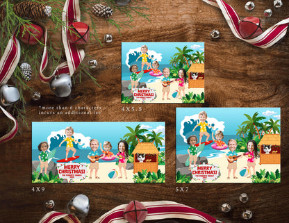 Personalized Tropical Christmas Photo Card - Surfing Palm Trees Double-Sided Print with Envelope  Address Labels