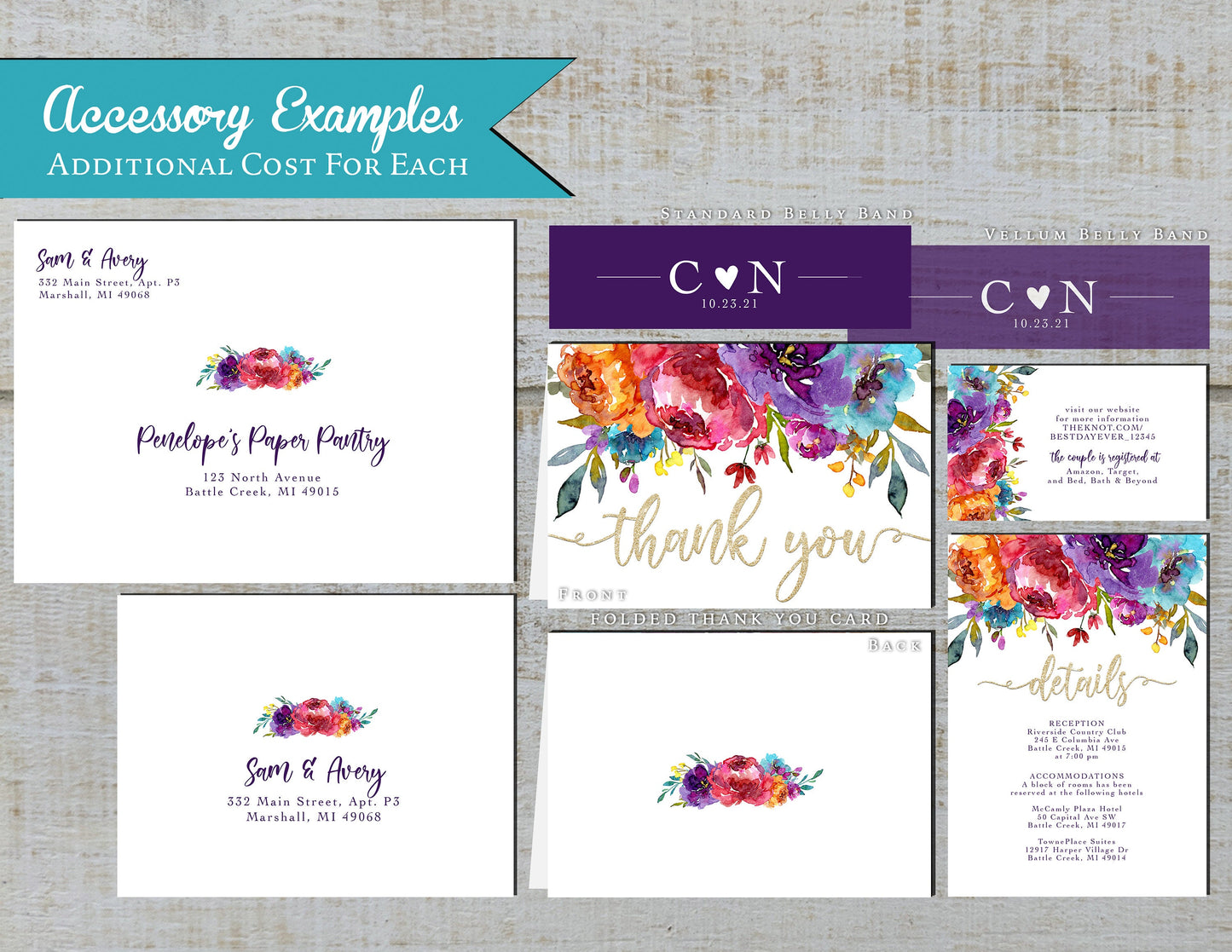 Elegant Bright Floral Summer Wedding Invitation Personalized Gold Glitter Print Calligraphy Printed Invitations Envelopes Included Shimmery
