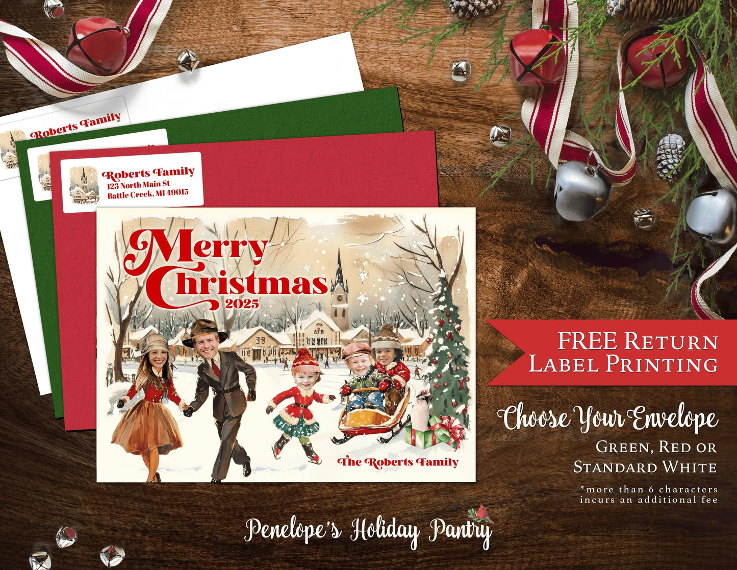 Funny Retro Family Christmas Photo Card | Personalized Vintage Classic Holiday Card