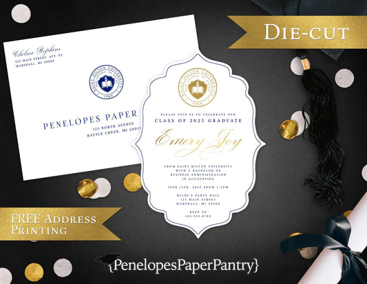 Die Cut Bracket University Seal Graduation Open House or Ceremony Invitation