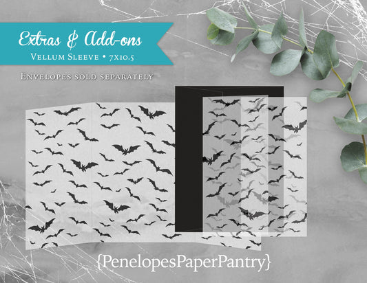 Halloween Black Bats Vellum Envelopment Invitation Wrap Sleeve Jacket Add On Embellishment Printed Free Shipping Accessory Matte Finish