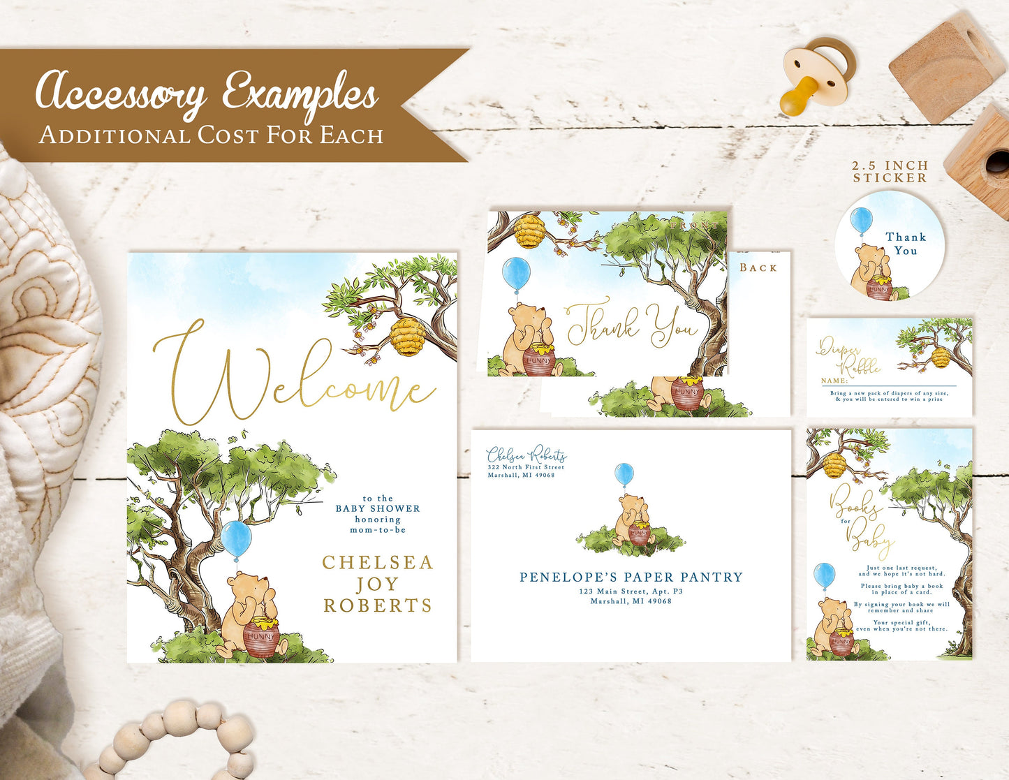 Winnie The Pooh Baby Shower Invitation,Winnie The Pooh Invite,Winnie Baby Shower,Pooh Bear Shower,Baby Boy,Gold Foil Print,Envelope Included