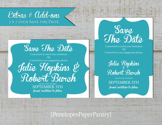 Custom Wedding Save The Date,5x7 Size,Designed to Match Invitations,Front Print,Matching Paper,Printed Cards,Envelopes