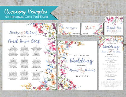 Whimsical Wildflower Summer Wedding Invitation,Summer Wedding Invite,Cornflower Blue,Calligraphy,Personalize,Printed Invitation,Envelope