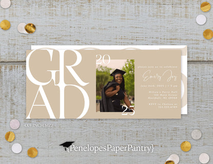 Modern Grad Neutral Photo Graduation Open House or Ceremony Invitation