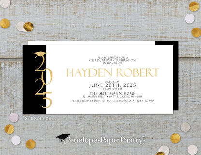 Gold Faux Glitter Grad Cap Graduation Open House or Ceremony Invitation