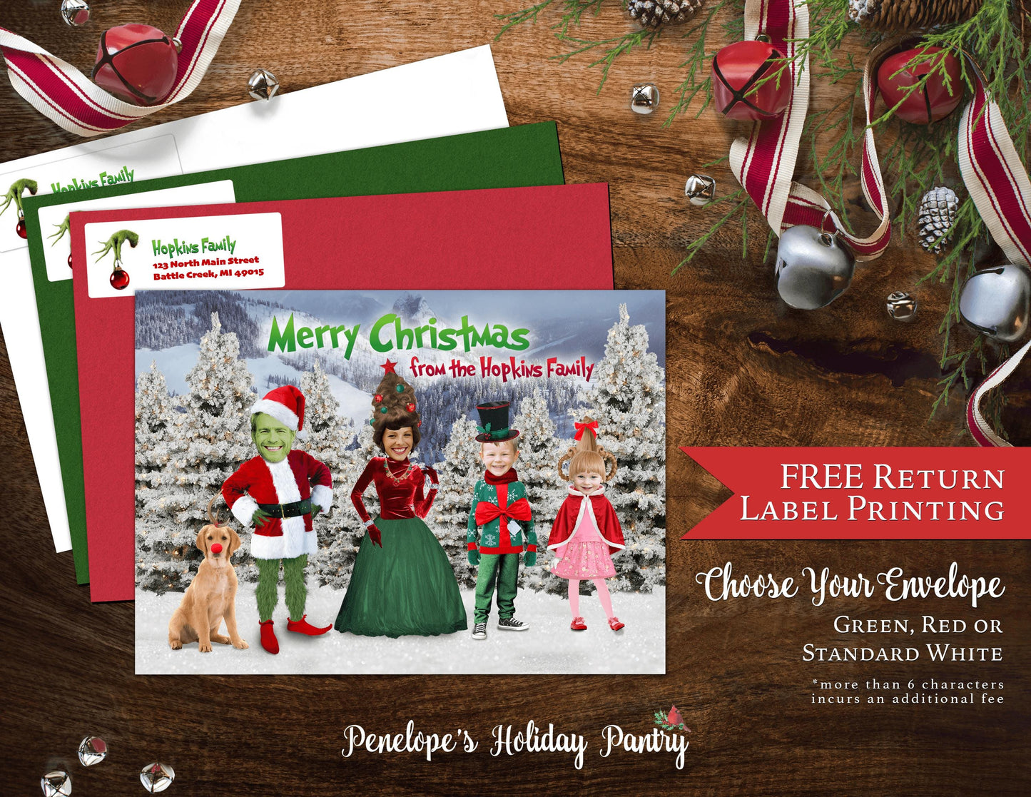 Funny Grinch Christmas Family Photo Card | Personalized Whoville Cindy Lou Holiday Card