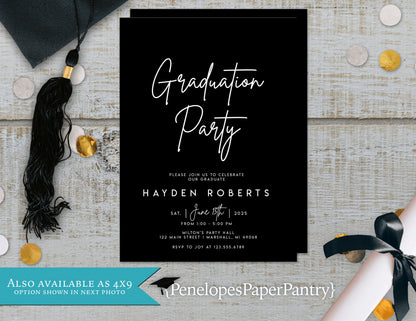 Simple Black and White Graduation Open House or Ceremony Invitation