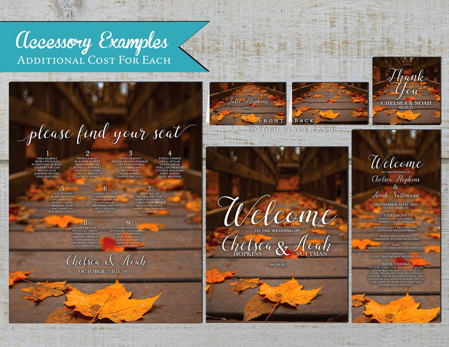 Orange Leaves on a Walkway Scene Fall Wedding Invitation, Set, or Suite