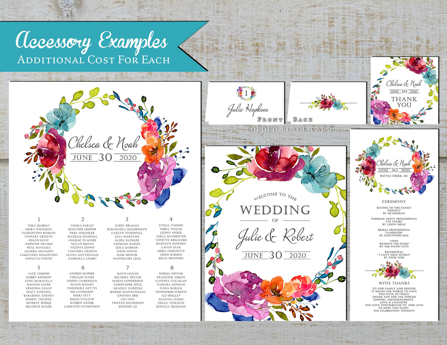Elegant Bright Floral Summer Wedding Invitation Personalized Hot Pink Purple Turquoise Wreath Printed Invitations Envelopes Included Unique