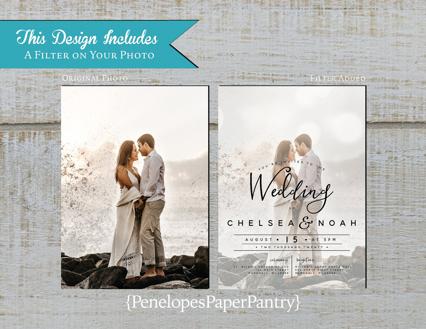 Frosted Engagement Photo Wedding Invitation, Set, or Suite