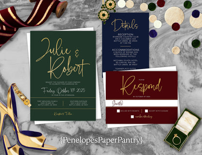 Jewel Tone Hues Fall Wedding Invitation, Set, or Suite