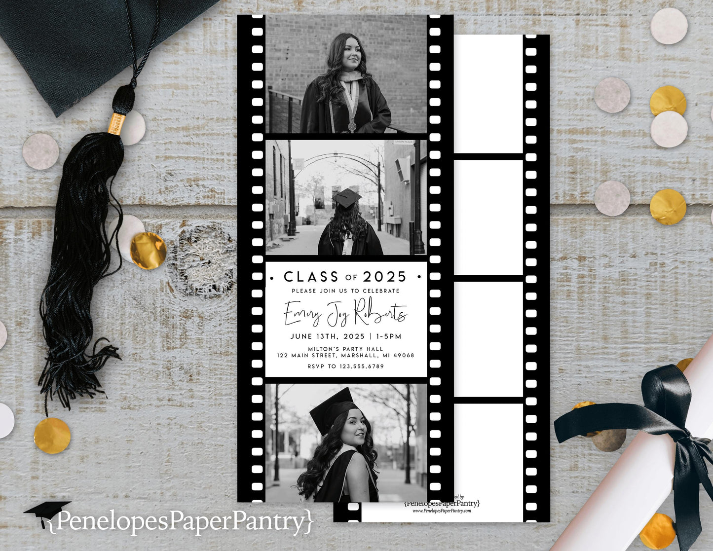 File Strip Multi Photo Graduation Open House or Ceremony Invitation