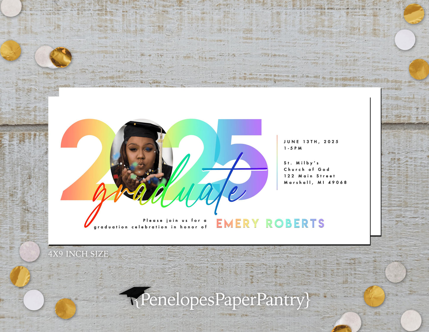Rainbow Photo Class of 2025 Graduation Open House or Ceremony Invitation