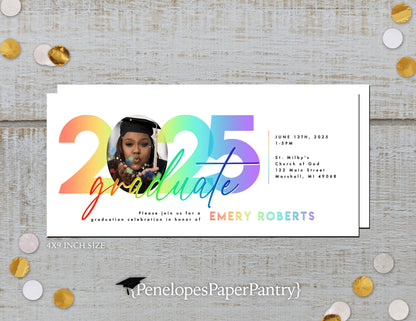 Rainbow Photo Class of 2025 Graduation Open House or Ceremony Invitation